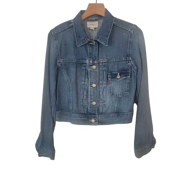 VTG Women’s Levis Denim Jacket Type 1 Cropped Cotton Red Tab Womens Medium - Picture 1 of 16